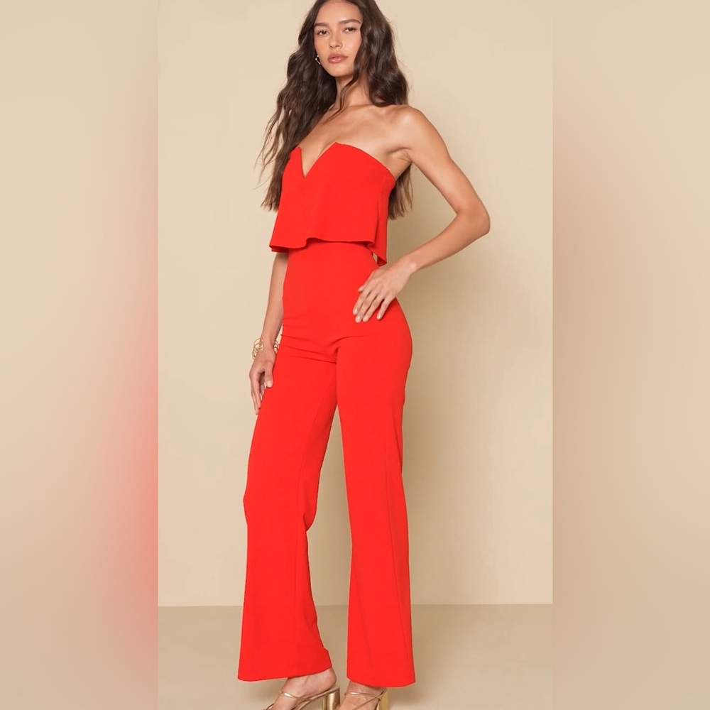 Red strapless one piece